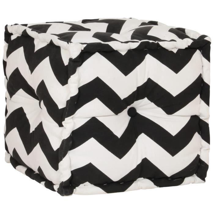 Pouf Coffre rangement salon chambre contemporain Cube en coton avec motif 40 x 40 cm Noir et blanc