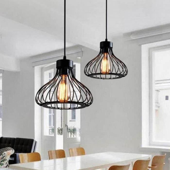 Lustre Suspension Industrielle Rétro, Plafonnier en Fer Métal Cage Abat-Jour Luminaire 23cm 1PCS Noir