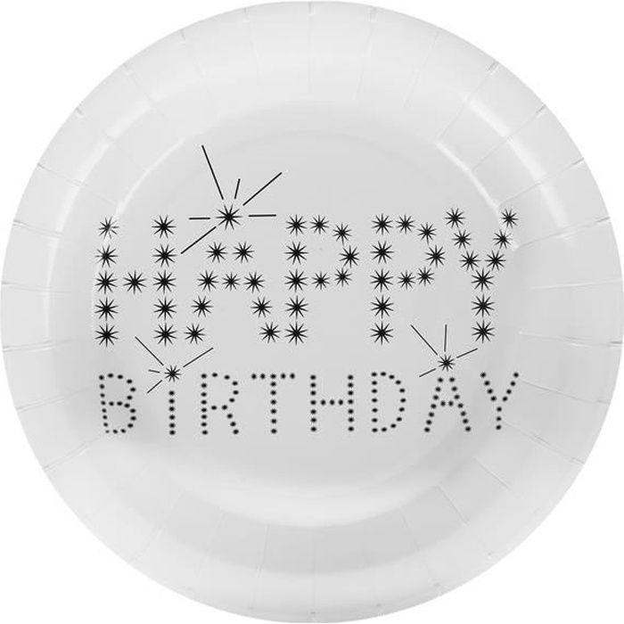 Assiette happy birthday blanche (joyeux anniversaire) (x10) R/4900 Matière carton
