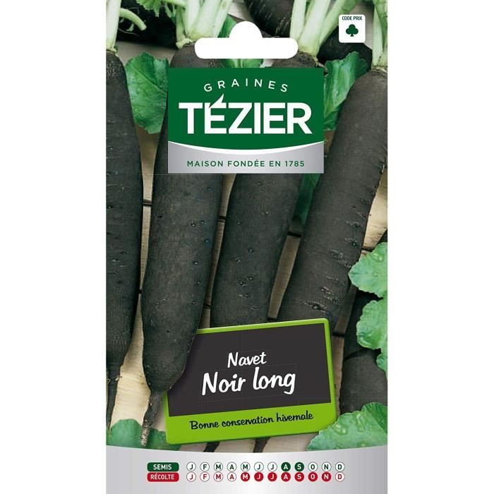 Sachet Graines - Tezier - Navet Noir long - Sachet légume petit modèle - (Mois de semis de 8 à 9)