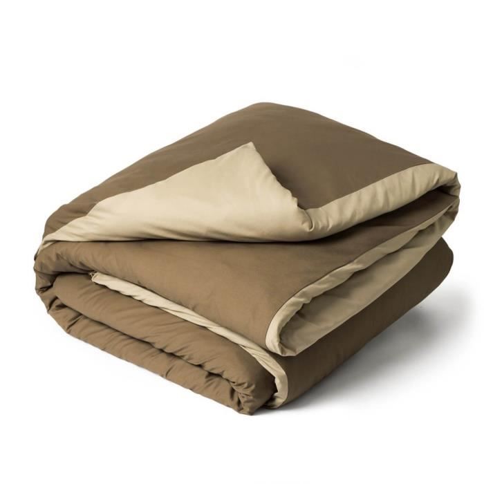 Tradition des Vosges - Housse de Couette Bicolore - Uni Coton 260 x 240 cm BEIGE LIN/TAUPE