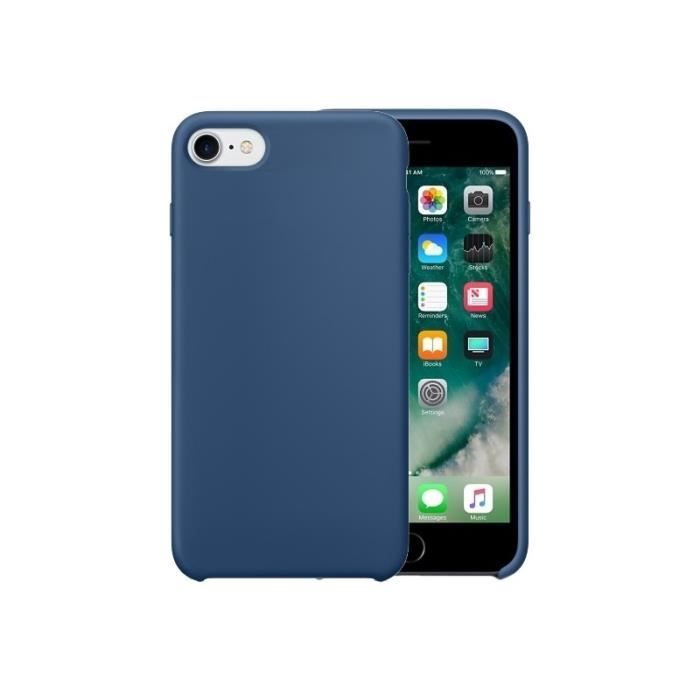 Coque Renforcée iPhone 8 7 Pure Color Liquid Silicone PC Housse de protection arrière cas bleu foncé