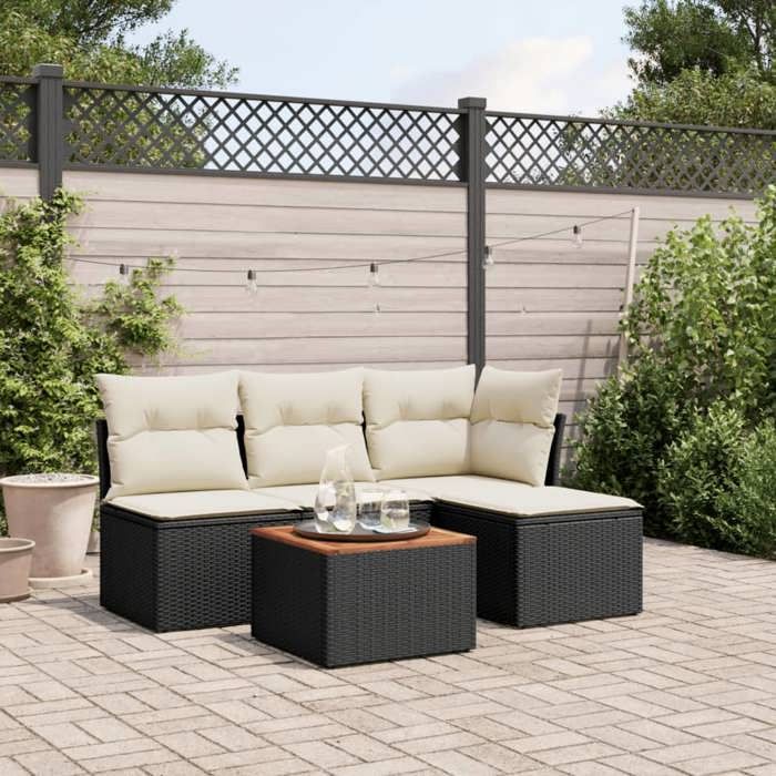 vidaXL Salon de jardin 5 pcs avec coussins noir résine tressée 3223592