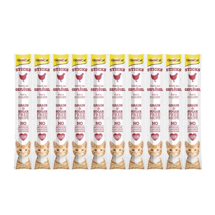 GimCat Sticks Volaille - 10 bâtonnets sans céréales ni sucre ajouté 60 g