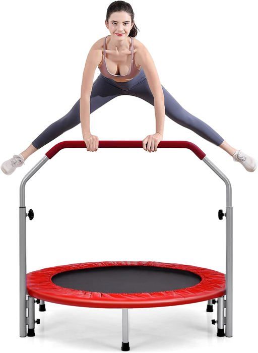 GOPLUS Trampoline de Fitness Pliable Ø 101 CM avec Poignée Réglable pour Adultes et Enfants Charge 150 KG