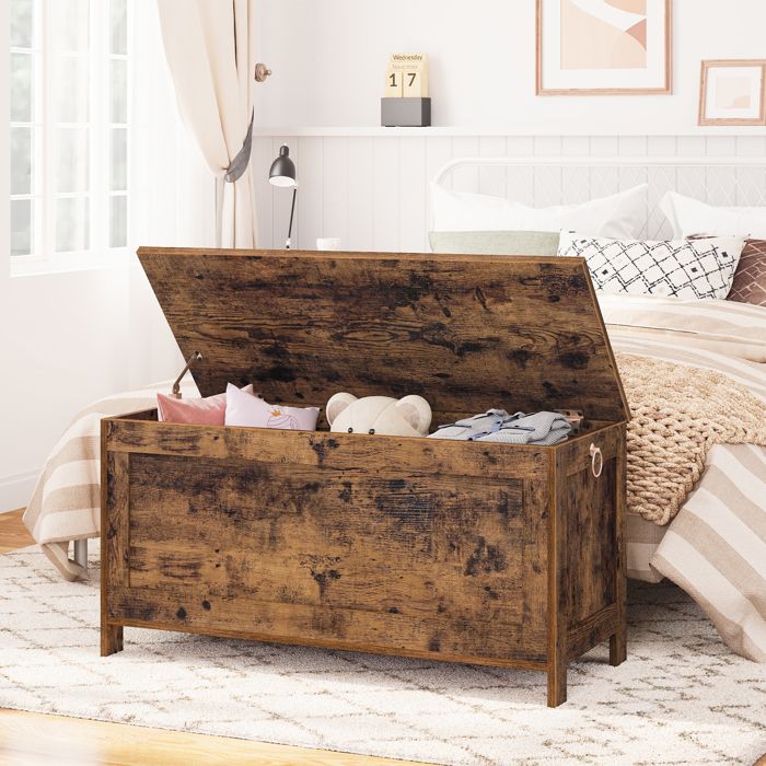 HOOBRO Banc de Rangement Coffre de Rangement avec Charnières de Sécurité BanquetteRangement pour Jouet Enfant Coffre à Jouets