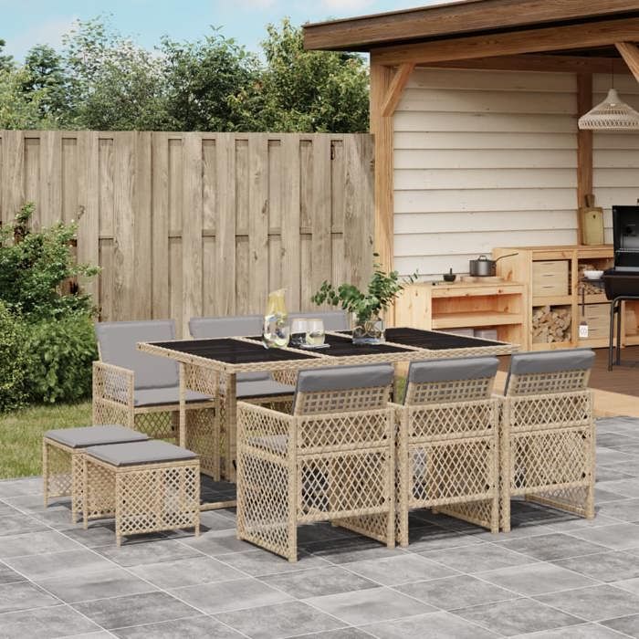 vidaXL Ensemble à manger de jardin 11 pcs Poly rotin - vue 2