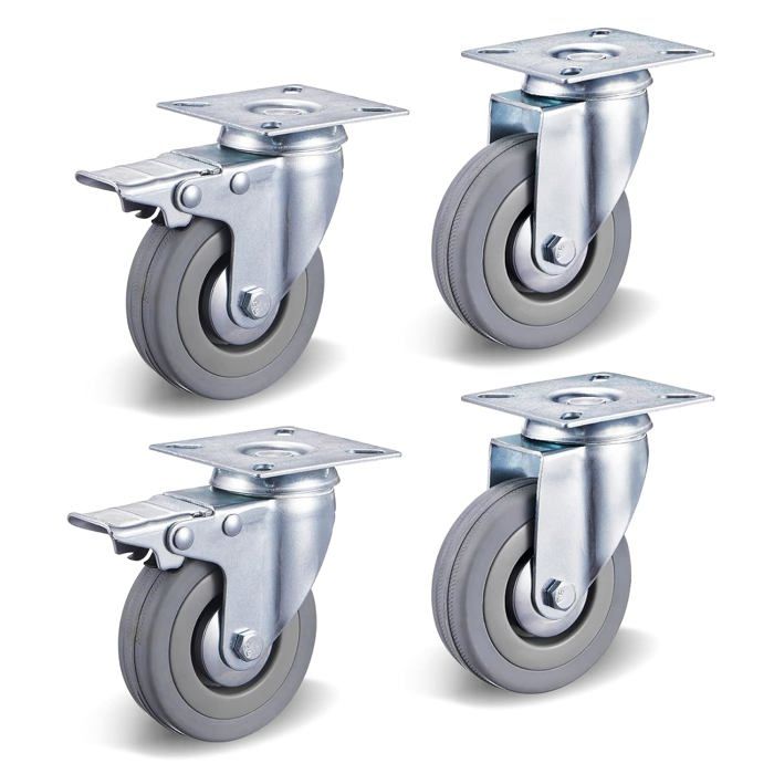 Lot De 4 Roulettes Industrielles 150mm Avec Frein - Capacité 750kg Par Roue, Pivotantes, Nylon