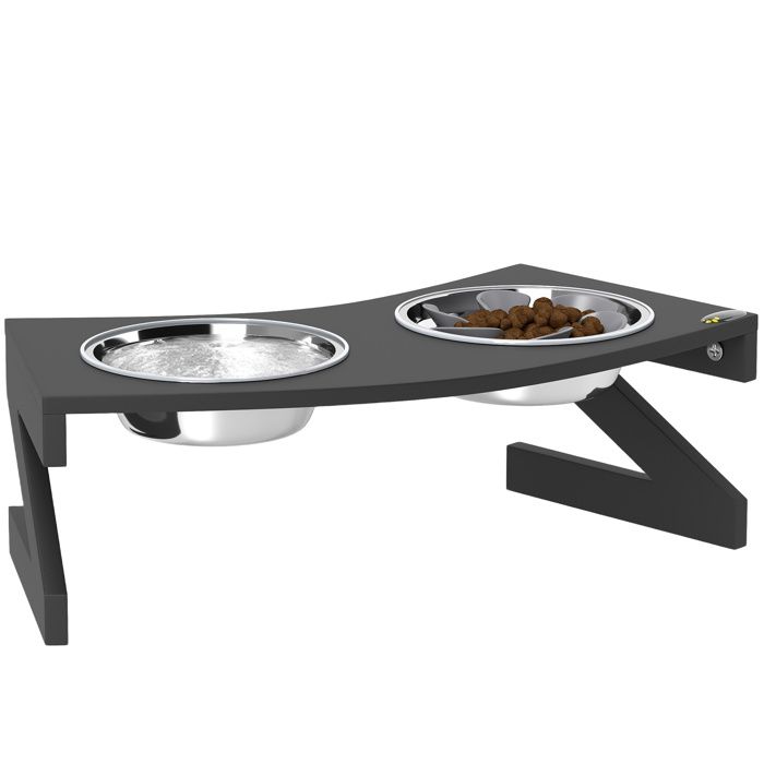 Comparer les prix de Porte-gamelles surélevé 2 écuelles une anti-glouton acier inox MDF noir