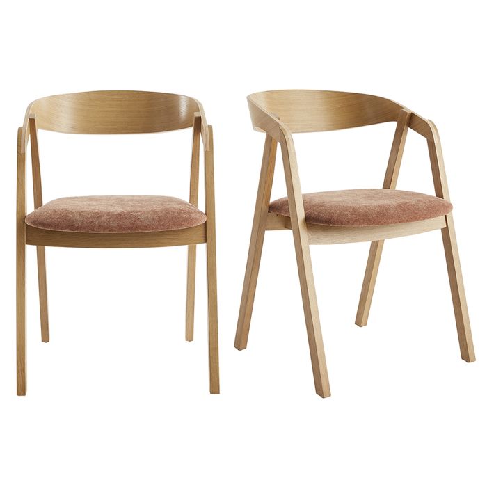 Miliboo - Chaises scandinaves empilables en bois clair chêne et tissu effet velours terre brûlée (lot de 2) LOVA