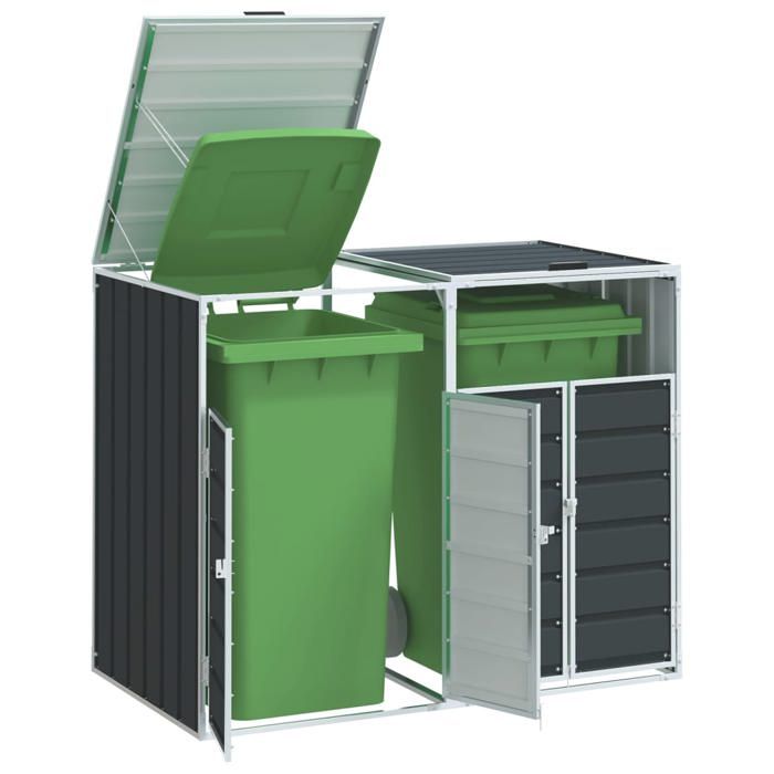 VidaXL - Abri Poubelle Roulant Pour 3 Bacs - Gris Acier - Jardin, Extérieur, Rangement Pratique - 2