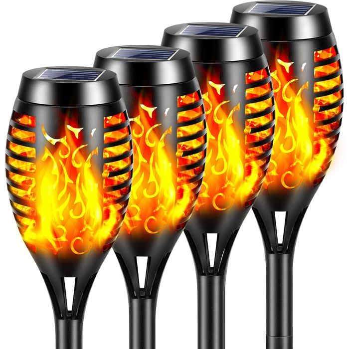 Lumières Flamme Solaire Exterieure4Pcs 12 LED Lampe Solaire Flamme Torche Jardin Exterieur Étanche IP65Lumiere Torche Solaire