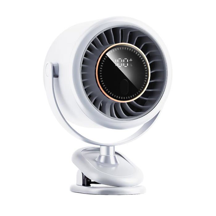 Mini ventilateur pince 2025 Ventilateur USB 4000 mAhmoteur sans balais12h autonomie6 vitessessilencieuxLED360°USB C Blanc - Handeiu