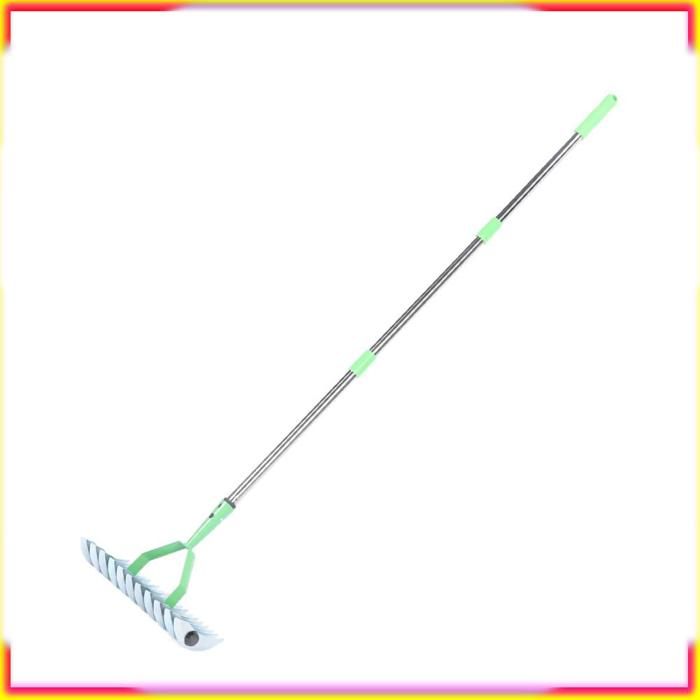 Râteau à Gazon Inox 76x25cm Avec Manche Télescopique Réglable 180° - Outil Nivellement Pelouse
