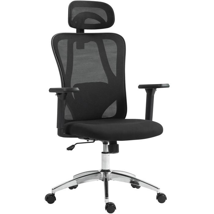 Chaise de bureau pivotante et reglable mecanisme de bascule accoudoirs appui tête tissu resille noir 10_0006911