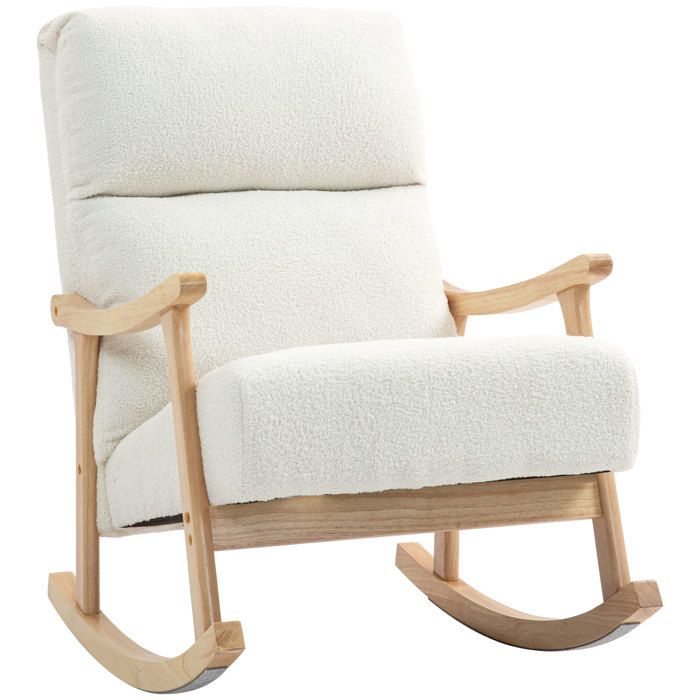 Fauteuil à bascule - HOMCOM - assise rembourré dossier ergonomique - tissu en velours teddy - 65 x 90 x 98 cm - crème