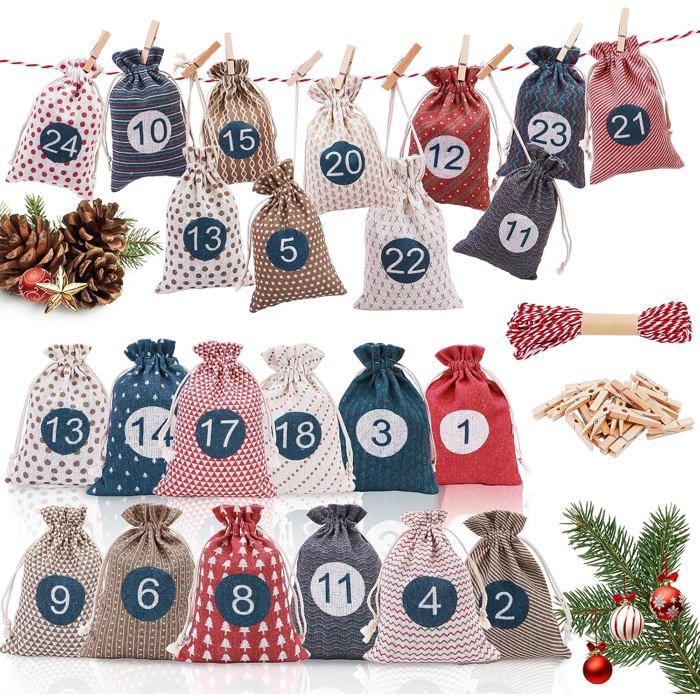 Décorations de Noël Calendrier de l'avent tissu avec poches 24 jours sur les calendriers l'Avent vide pour remplir 20x48 pouces suspendues calendrier | Leroy Merlin
