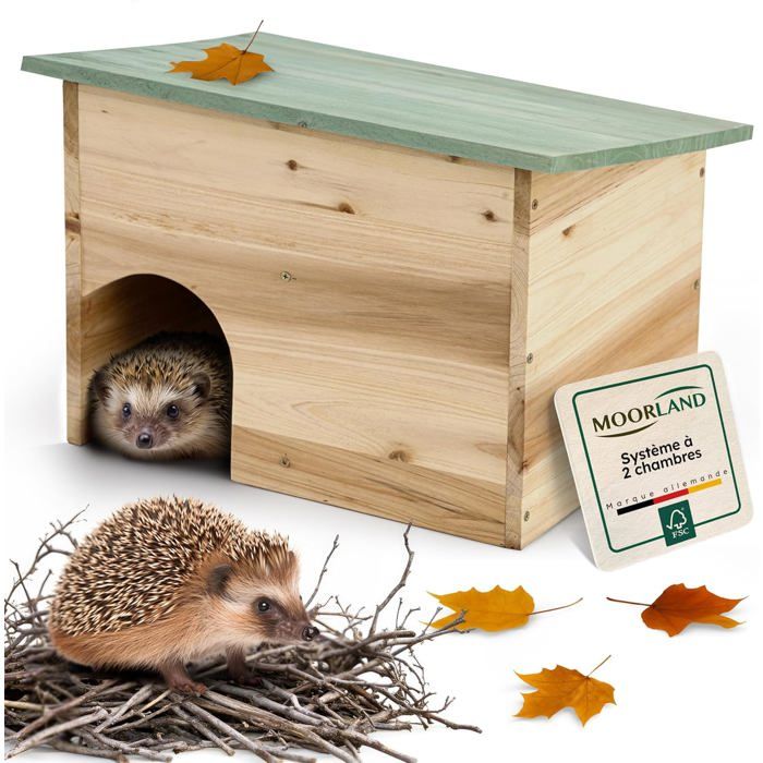 Moorland Abris pour Hérissons en Bois FSC 35×27 cm – Maison Herisson Extérieur Résistant & Isolé – Modèle IH4