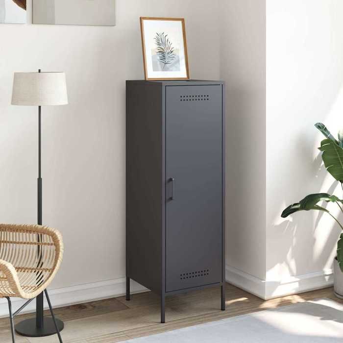 Buffet haut industriel - vidaXL - Anthracite - Acier - 36x39x113 cm - 3 compartiments - Facile à nettoyer