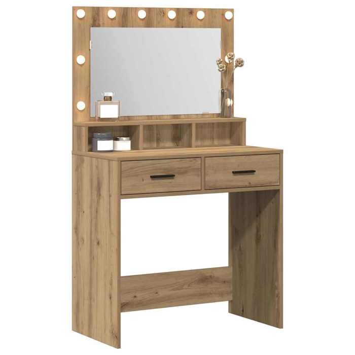 Coiffeuse en bois dingénierie - vidaXL - Chêne artisanal - 79x41x135 cm - Miroir intégré - Éclairage LED