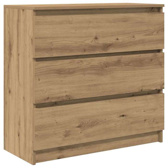 Buffet en bois dingénierie - GKO - Chêne artisanal - 80x35x76 cm - 3 tiroirs - Capacité totale 60 kg
