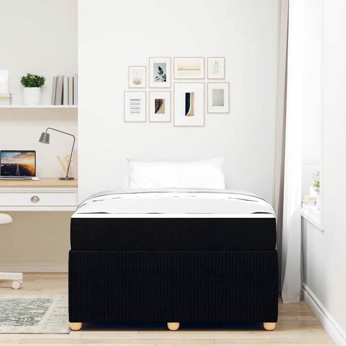Structure de lit avec matelas - UU - 120x200 cm - Noir - Tissu - Bois dingénierie - Matelas inclus - Cadre à lattes