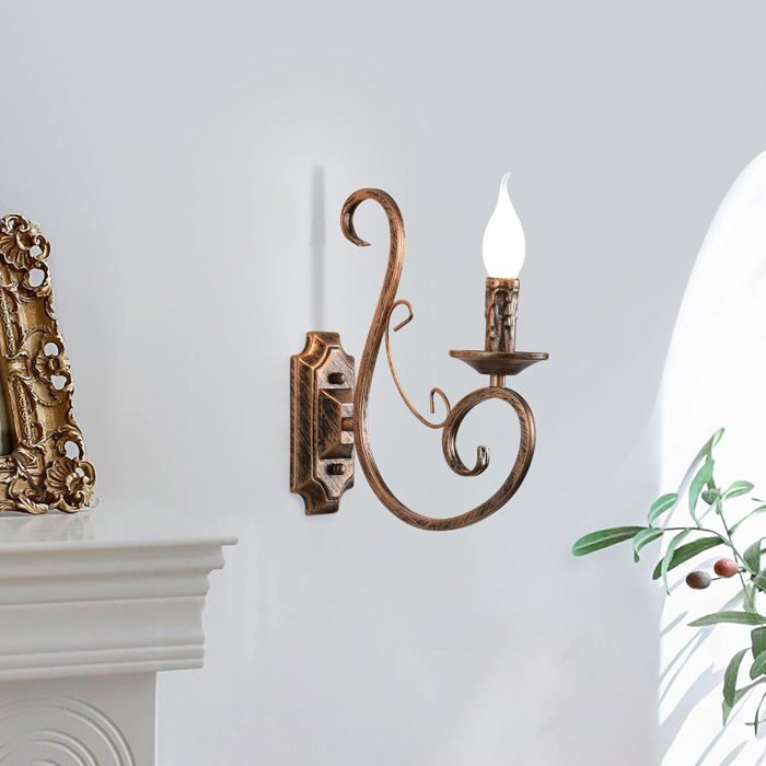 Ganeed Applique murale Lampe de chevet Antique Looking Wrought Iron Design Retro Wall Sconces E14 marron1 Lumière (2 paquets)