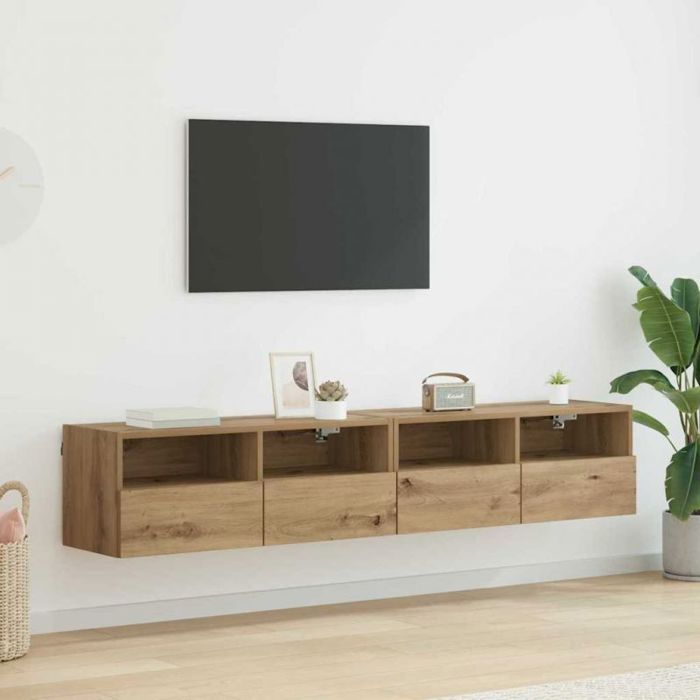 Meuble TV mural - VIDAXL - 80 x 30 x 30 cm - Chêne artisanal - 4 portes - Lot de 2