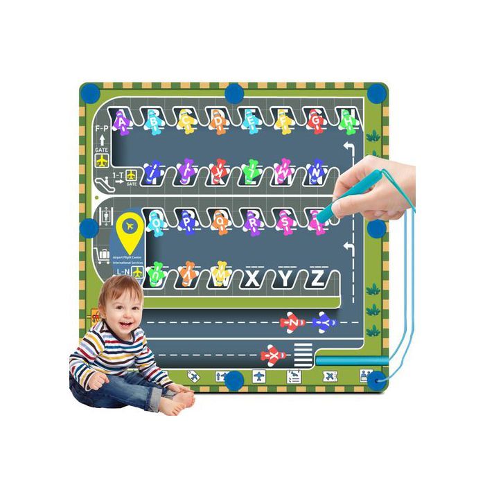 Jouet éducatif - Tableau Magnétique Montessori - Labyrinthe Alphabet - Thème Avions - 3-5 ans