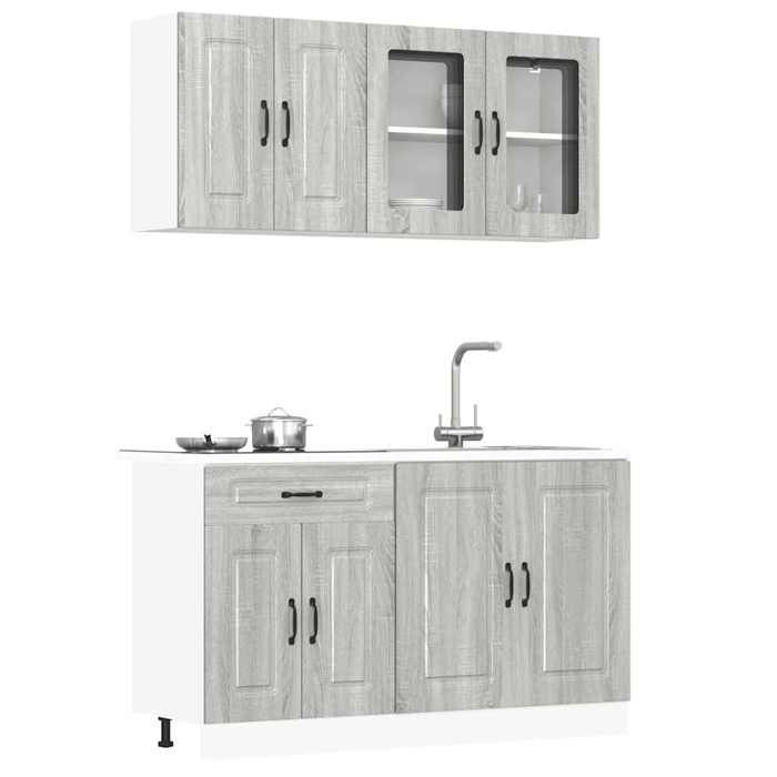 Ensemble darmoires de cuisine - JILIS - 4 pièces - Kalmar - Gris sonoma - Bois dingénierie et verre - Pieds réglables Ensemble darmoires de cuisine - JILIS - 4 pièces - Kalmar - Gris sonoma - Bois dingénierie et verre - Pieds réglables
