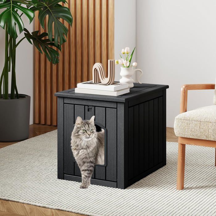 GIANTEX Meuble Litière Chat avec Porte Rabattable 47 x 60 x 545 CM Intempérie avec Verrou de Sécurité (Noir)