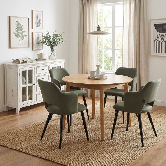 MEUBLES COSY Lot de 4 chaises de salle à manger scandinaves avec accoudoirs en tissu résistant aux animaux vert - AKANJI CC