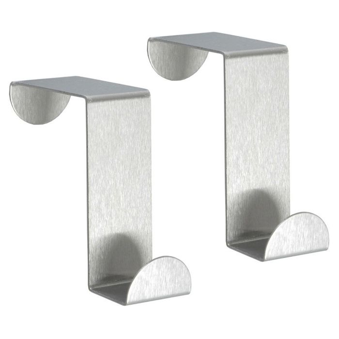 Portemanteau sur porte en acier - ORION - 2 pièces - 6x2 5 cm - Acier inoxydable - Argenté - Installation sans perçage