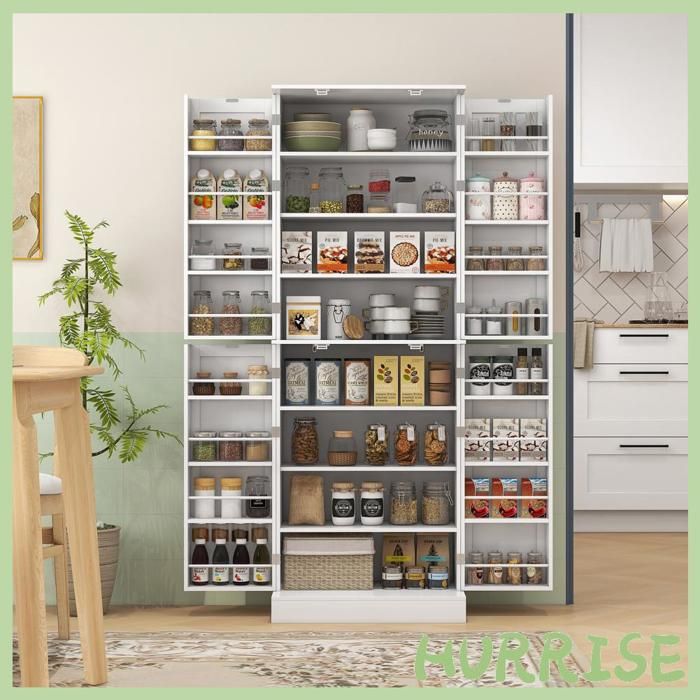 Cocosity Armoire De Cuisine Buffet Cuisine Avec Placards Étagère Réglable Et Porte-Épices 60 X 35 X 166 Cm Blanc