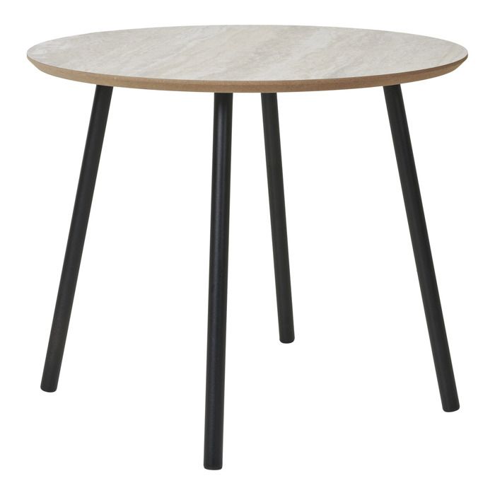 Table Basse Aalst Effet Travertin avec Pieds Noirs — Ø55×45 cm - Réf. VK8681847495253