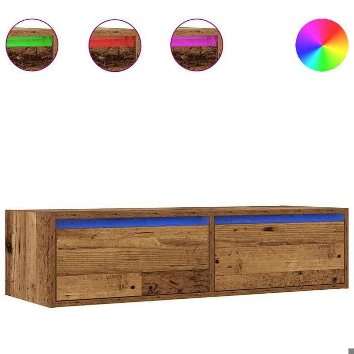 Cabinet TV rustique - PARAJ - Meuble TV/HIFI - avec lumières LED - pour chambre/salon - vieux bois 100X355x25cm5765249