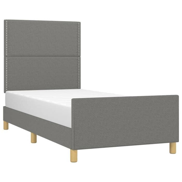 Structure/Cadre de lit - sans matelas - gris foncé 90x190 cm - tissu - pour adul/enfant NL12443