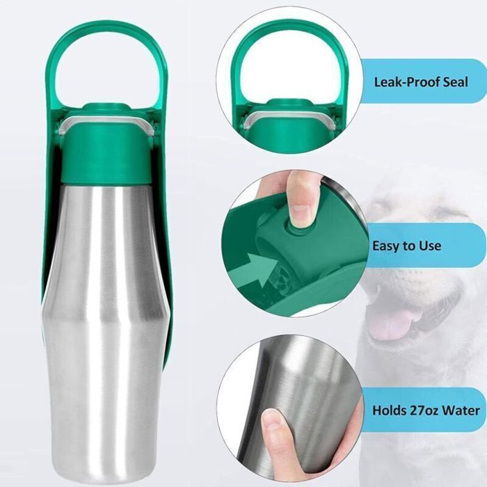 750 ML Gourde pour Chien Promenade Gourde Chien Isotherme Bouteille deau pour Portable Acier Inoxyd