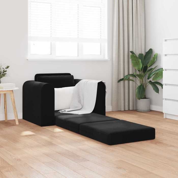 Noir Réglable/Réversible en lit - JILLES®Canapé-lit - pour salon - noir - 98x71x83cm Velours MEU8431466912620