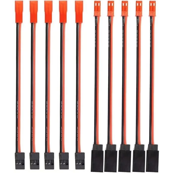 Lot de 5 Paires Adaptateurs JST vers JR Mâle/Femelle 10 cm – Câble Silicone 22AWG – Pour ESC Servo Drone FPV Voiture RC