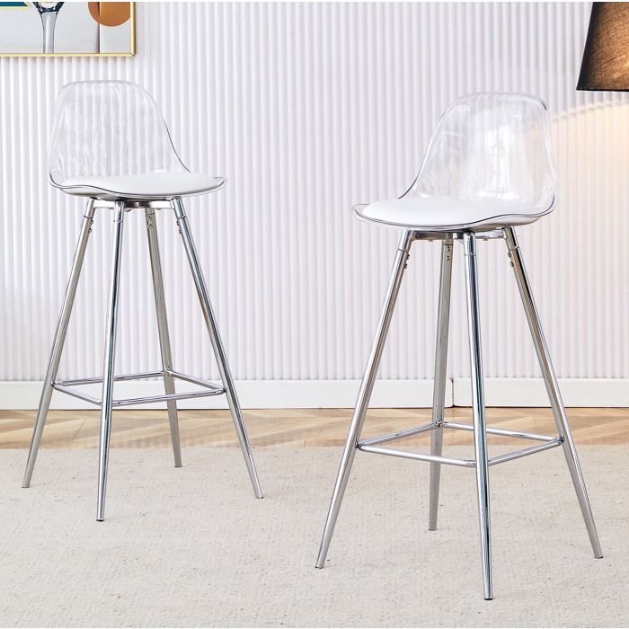 WOVREO Lot de 2 tabourets de bar avec dossier transparent 698 cm structure métallique argentée repose-pieds
