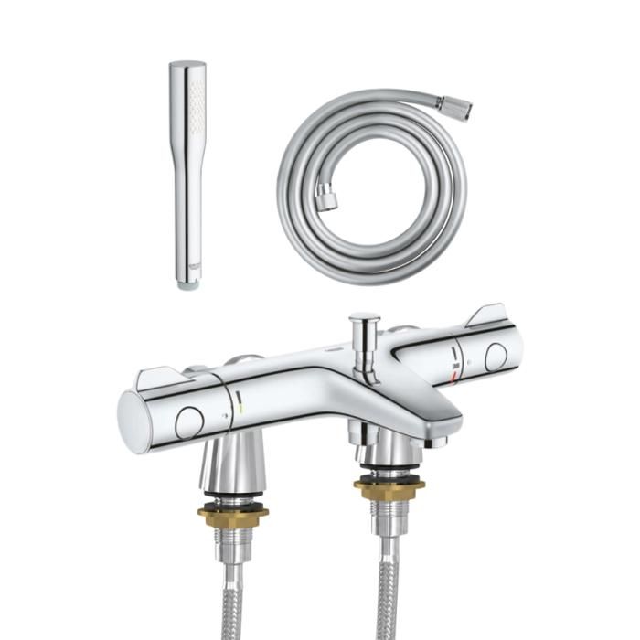 Grohe Mitigeur baignoire thermostatique Grohtherm 800 avec colonnettes Idro'Flex + Douchette 1 jet + Flexible