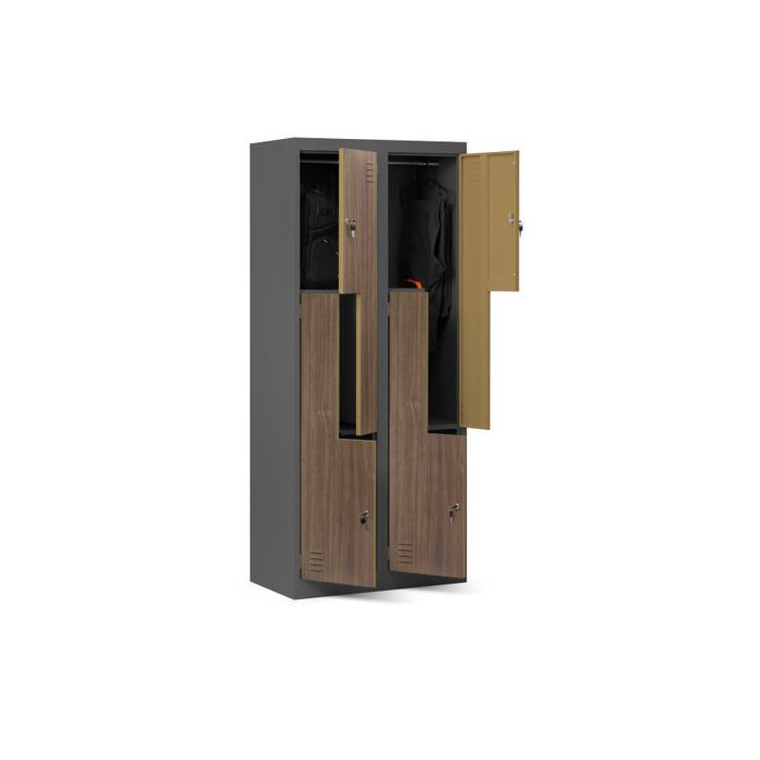 Armoire vestiaire en métal type L JULIA 800 x 1850 x 450 mm Eco Design: anthracite/ noyer