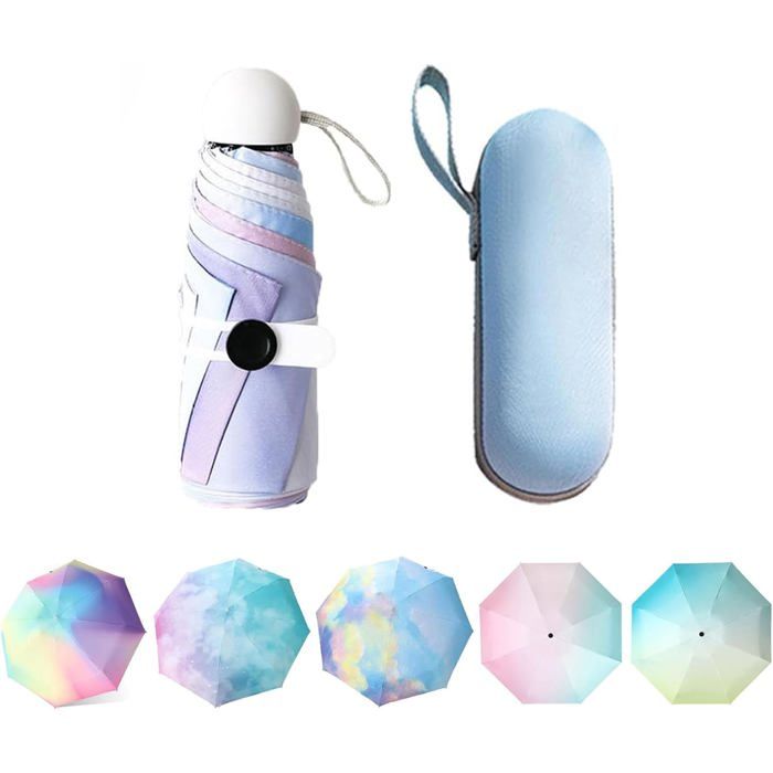 Parapluie pliant mini anti-UV - Format mini pliant - Ultra-compact 19 cm - Léger 300 g
