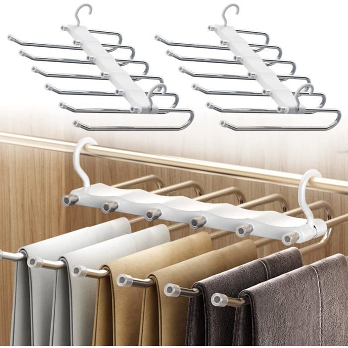 Porte-pantalon 6 en 1 - lot de 2 - gain de place - acier inoxydable et ABS - 8 kg - extensible et antidérapant