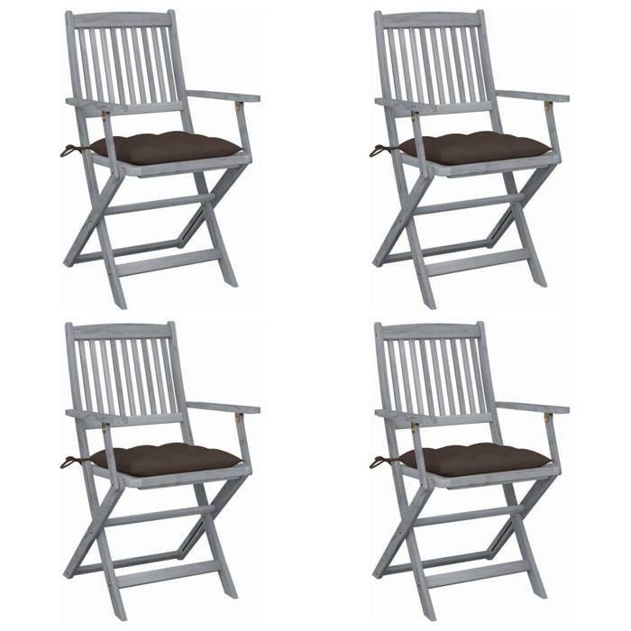 Chaises pliables dextérieur chaises balcon pliante (lot de 4) et coussins Bois dacacia LL587