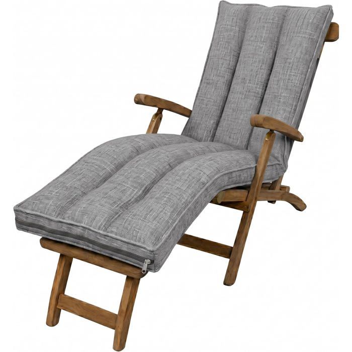 Coussin bain de soleil déhoussable en mousse 15 cm - 190x60x15 cm housse lavable en machine gris foncé pour jardin extérieur
