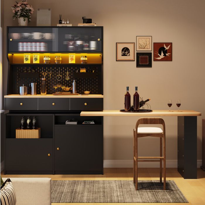 HOMVRA Buffet haut multifonction avec bureau et bar LED App portes vitrées étagères réglables noir