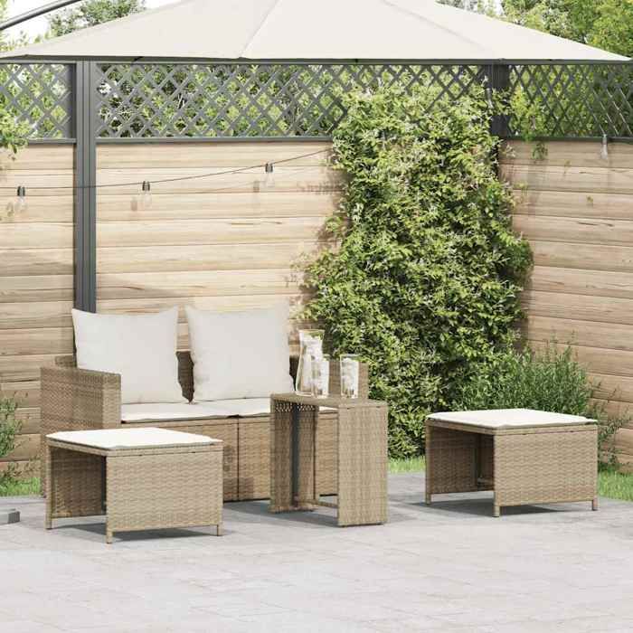 Beige Salon de jardin 5 pcs avec coussins empilable beige polyrotin - Siège de balcon LV65664