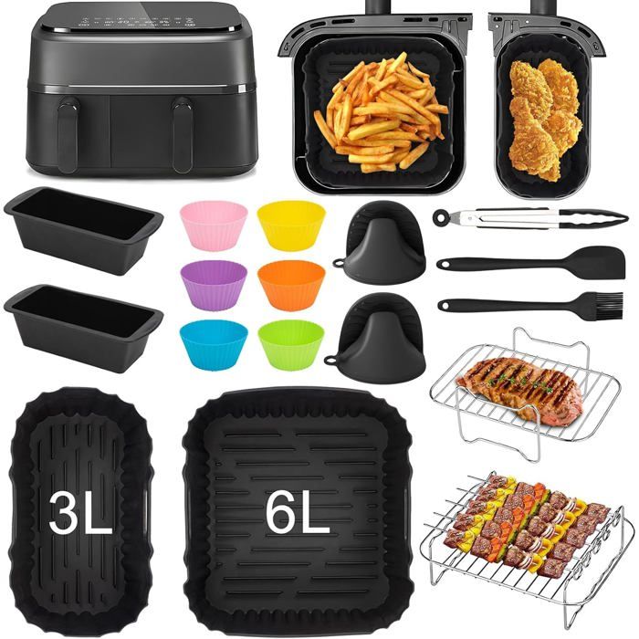 Kit Accessoires Air Fryer Pour Philips Dual Basket Série 3000 NA350/NA550 Moule Silicone Grille Barbecue Moules À Pain Pinces